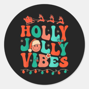 Holly Retro Groovy Christmas Jolly Vibes Santa Hip Classic Round Sticker
