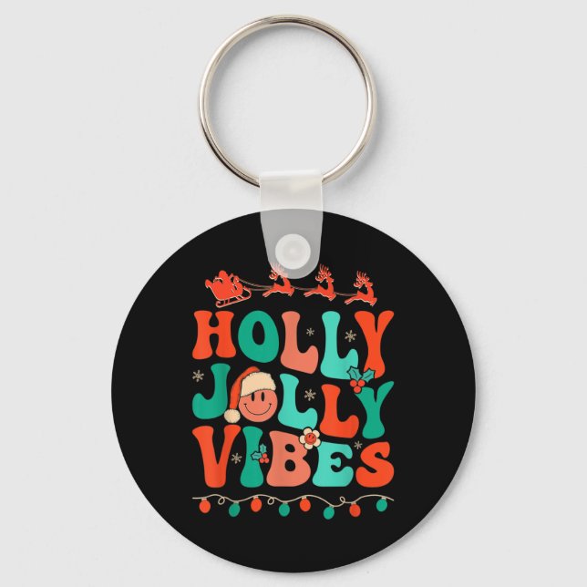 Holly Retro Groovy Christmas Jolly Vibes Santa Hip Key Ring (Front)