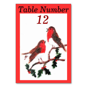 Holly Robin Festive Art Table Number