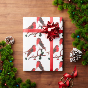 Holly Robin Festive Art Wrapping Paper