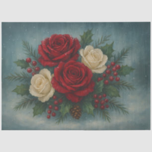 Holly & Roses Vintage Christmas Floral Decoupage Tissue Paper