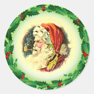 HOLLY & SANTA by SHARON SHARPE Classic Round Sticker
