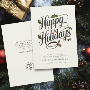 Holly Script Elegant Professional Business Happy Holiday Card