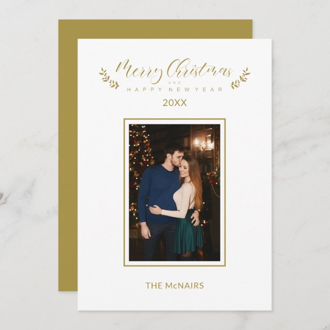 Holly Simple Elegant Chic Christmas Photo Family (Front/Back)