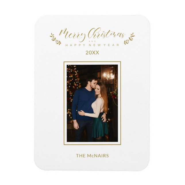 Holly Simple Elegant Chic Christmas Photo Family Magnet (Vertical)