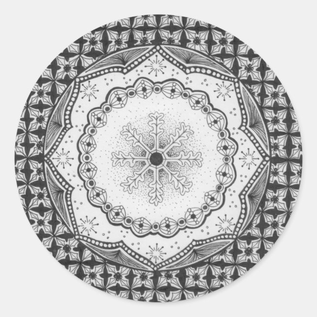 Holly & Snowflake Round Sticker (Front)