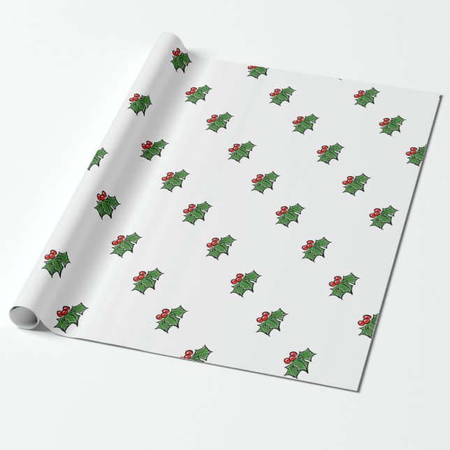 Holly Sprig Wrapping Paper (Unrolled)