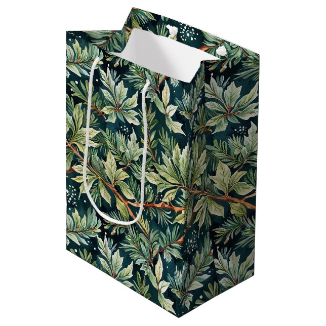 Holly, Spruce, Snow Green Medium Gift Bag (Front Angled)