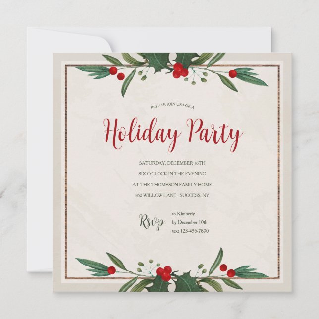 Holly Square Holiday Party Invitation (Front)