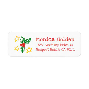 Holly Star Doodle CHRISTMAS Holiday Return Address Label