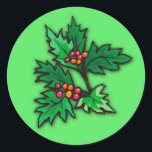 Holly Stickers for the Holidays<br><div class="desc">A pretty sprig of holly on a green background. Stickers have hundreds of uses! Seal an envelope, a Christmas card, a holiday letter. Decorate a gift. Create your own wrapping paper. Use stickers instead of tape for gift wrapping. Give a page of stickers as a stocking stuffer. Kids love them!...</div>