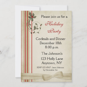 Holly Stripes Holiday Party Invitation