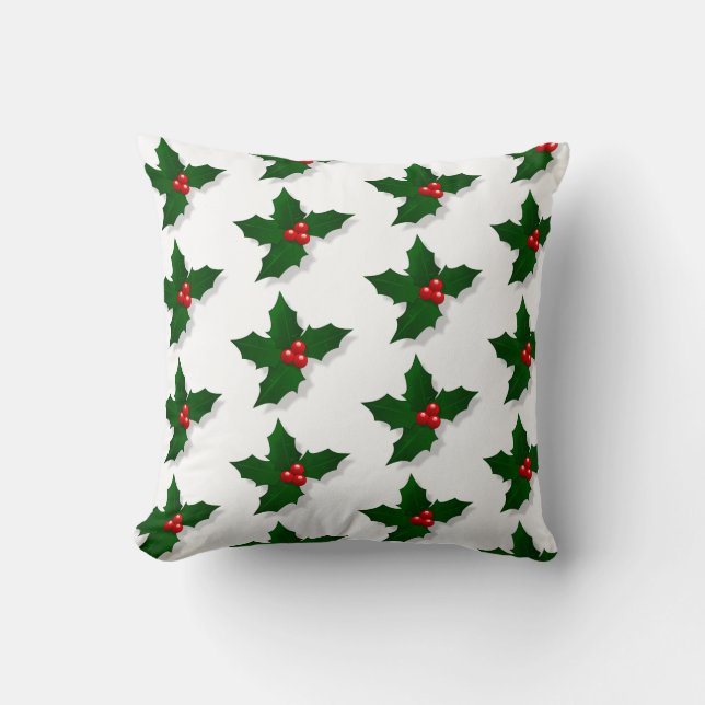 Holly Tree Berries Pattern Christmas Holiday Cushion (Front)