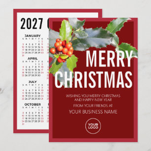 Holly Tree Business Logo Calendar Merry Christmas Holiday Card