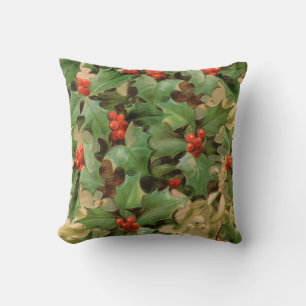Holly Tree Christmas Holiday Vintage Cushion