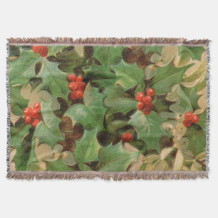 Holly Tree Christmas Holiday Vintage Throw Blanket