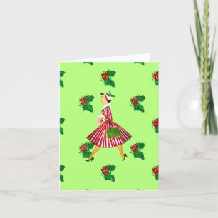 holly vintage christmas lady holiday card