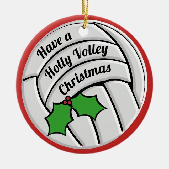 Holly Volley Christmas Volleyball Ceramic Tree Decoration (Front)