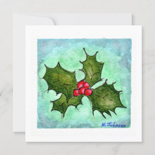Holly Watercolor Christmas Card