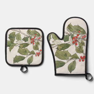 Holly Watercolor Painting, Hannah Borger Overbeck Oven Mitt & Pot Holder Set