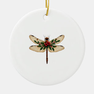 Holly Winged Dragonfly Ceramic Ornament