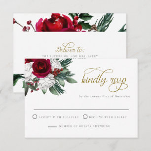 HOLLY Winter Christmas Burgundy Floral RSVP Card