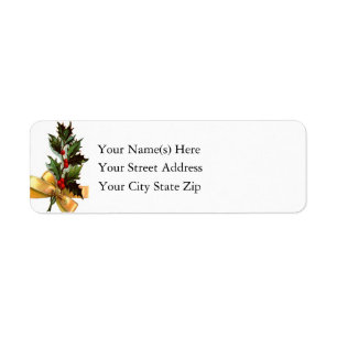 Holly With Gold Ribbon Vintage Return Address Label