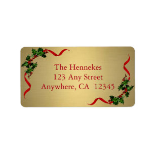 Holly with Ribbons on Gold Label