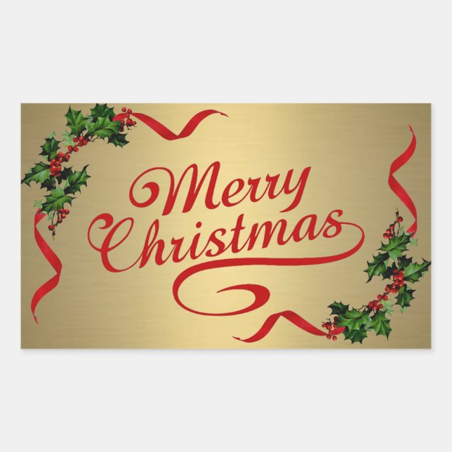Holly with Ribbons on Gold Sticker (Front)