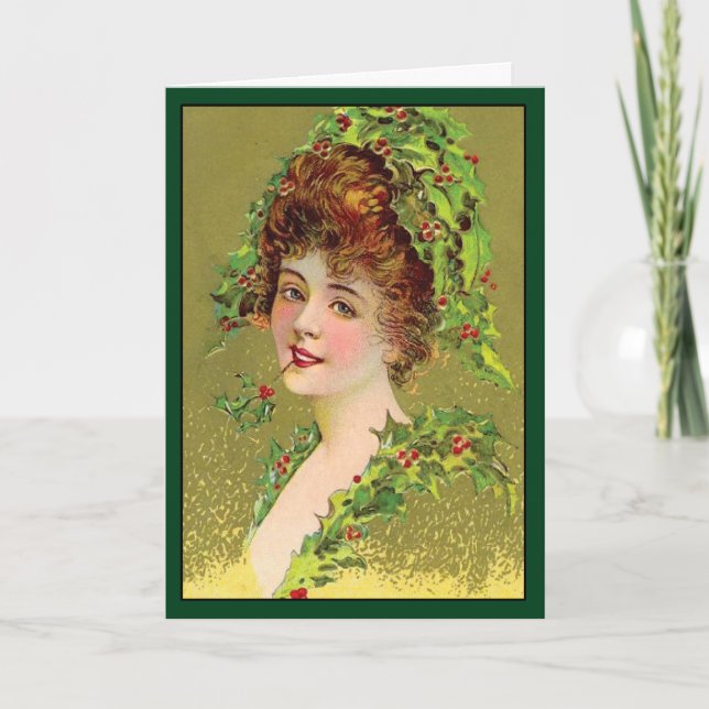 Holly Woman - Vintage Christmas Card (Front)