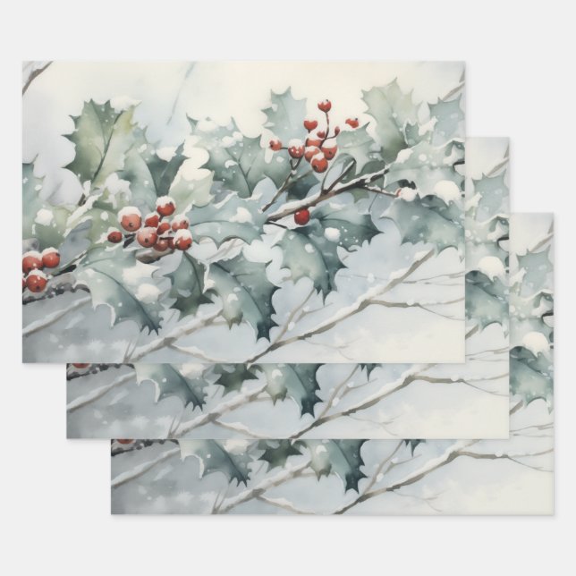 Holly Wrapping Paper Sheet (Set)