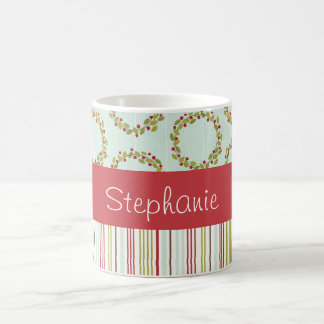Holly Wreath and Stripes Personalised Coffee Mug