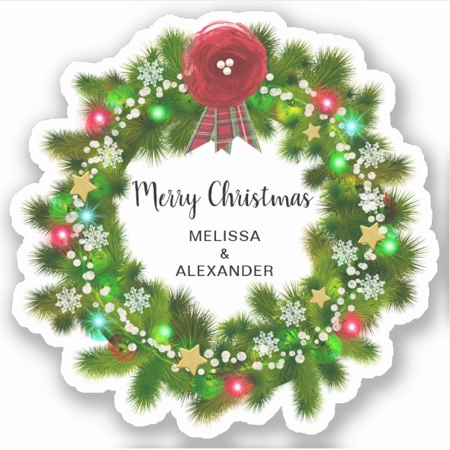 Holly wreath branch Merry Christmas envelope seals (Front)
