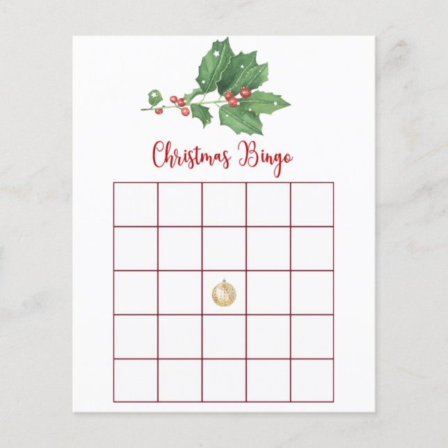 Holly Wreath Christmas Bingo Game Card (Front)