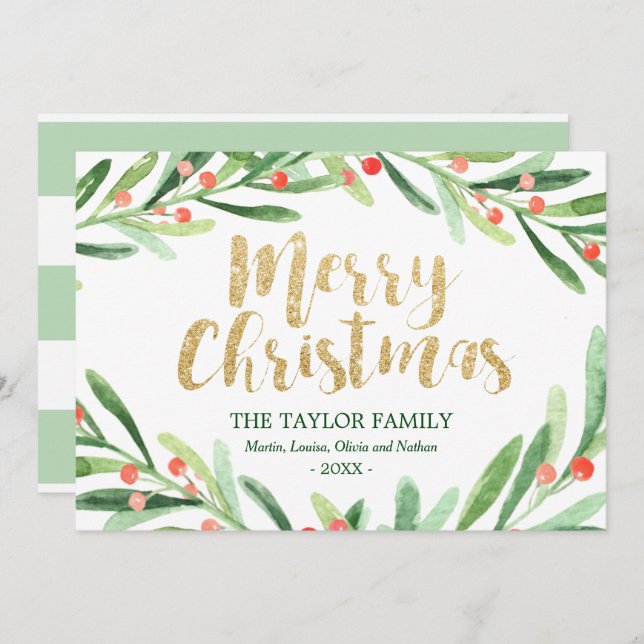 Holly Wreath Christmas Holiday Card (Front/Back)