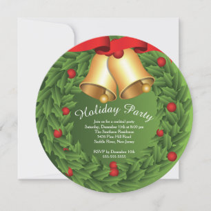 Holly Wreath Christmas Holiday Party Invitation