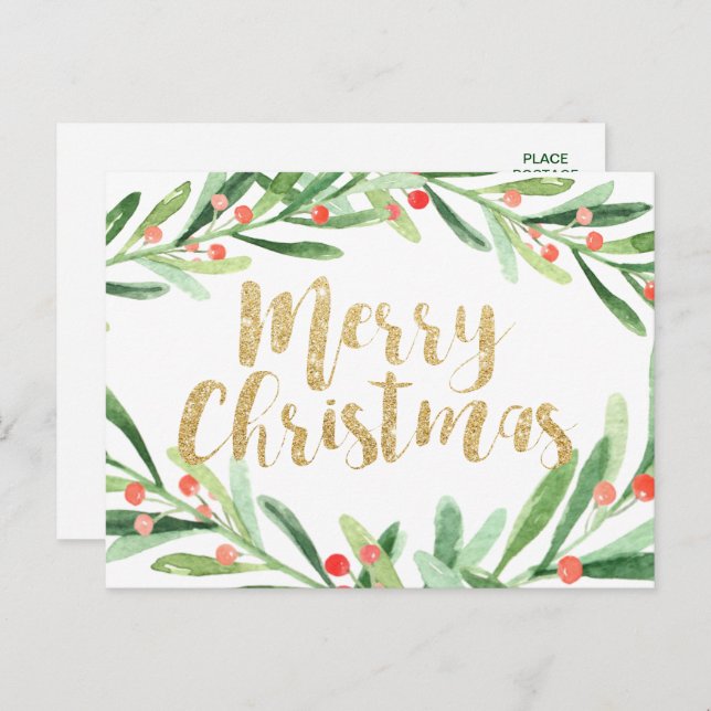 Holly Wreath Christmas Holiday Postcard (Front/Back)