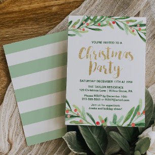 Holly Wreath Christmas Party Invitation