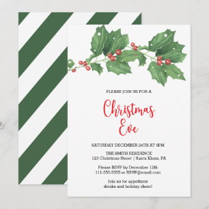Holly Wreath Christmas Party Invitation