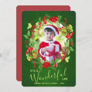 Holly Wreath Christmas Photo Holiday Card