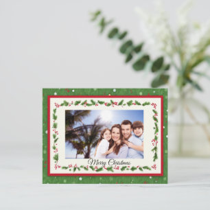 Holly Wreath Christmas Postcard - Custom Photo