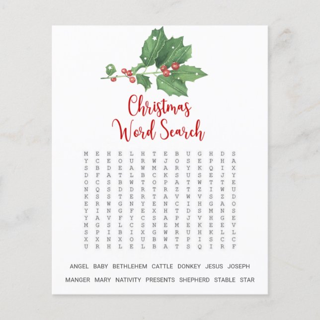 Holly Wreath Christmas Word Search Game Flyer (Front)