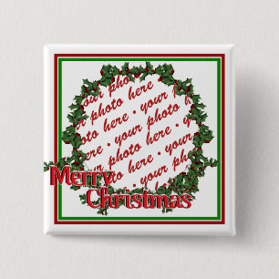 Holly Wreath Circle Photo Frame 15 Cm Square Badge