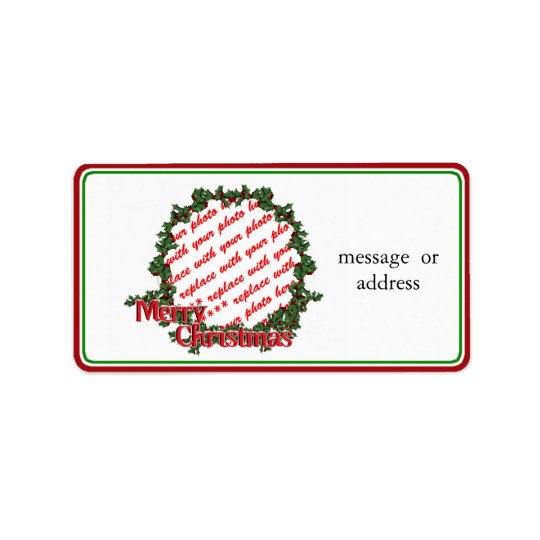 Holly Wreath Circle Photo Frame Address Label