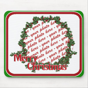 Holly Wreath Circle Photo Frame Mouse Pad