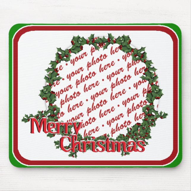 Holly Wreath Circle Photo Frame Mouse Pad (Front)