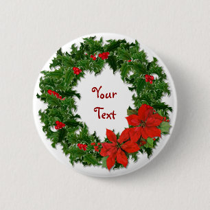 Holly Wreath Customise 6 Cm Round Badge