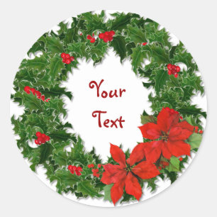 Holly Wreath Customise Classic Round Sticker