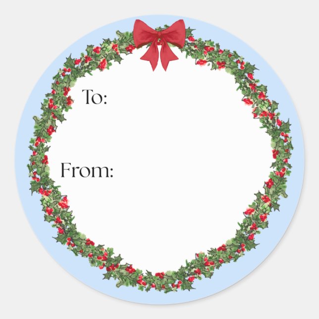 Holly Wreath Gift Sticker (Front)