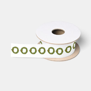 Holly Wreath Illustration Winter Magic Pattern Satin Ribbon